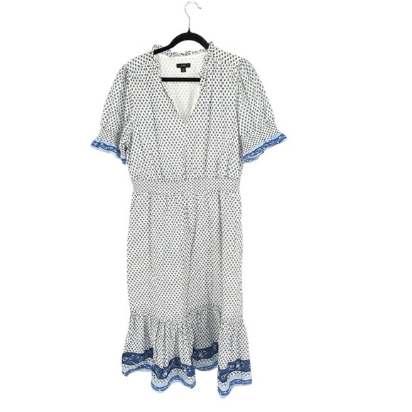 J.Crew Dresses & Skirts - J.Crew Blue White Cotton Prairie Peasant Midi Dress XL Short Sleeve Fairy Cottag